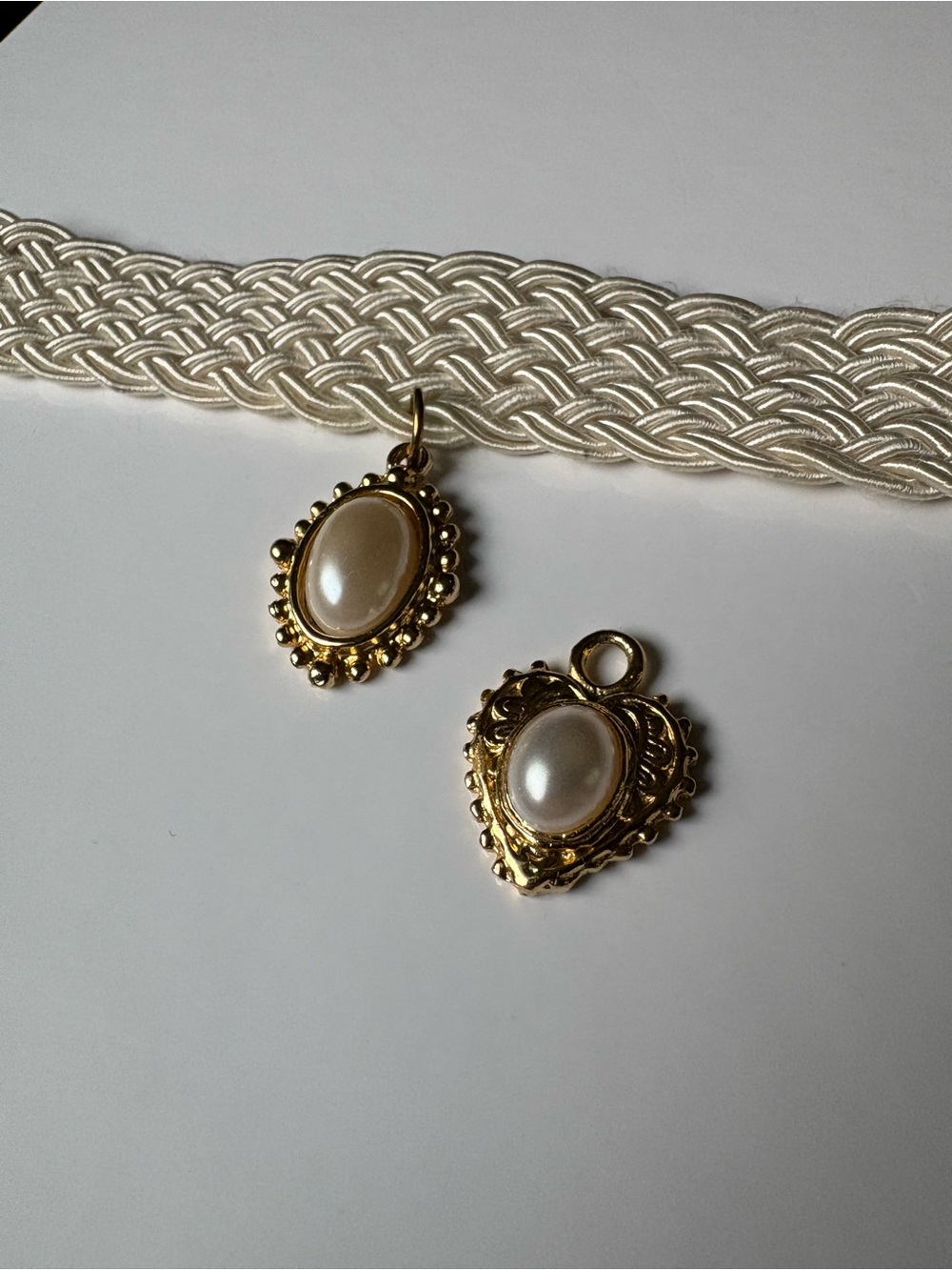 Vintage Interchangeable Choker Necklace Woven Lace Braided Gold Pearl Oval Heart